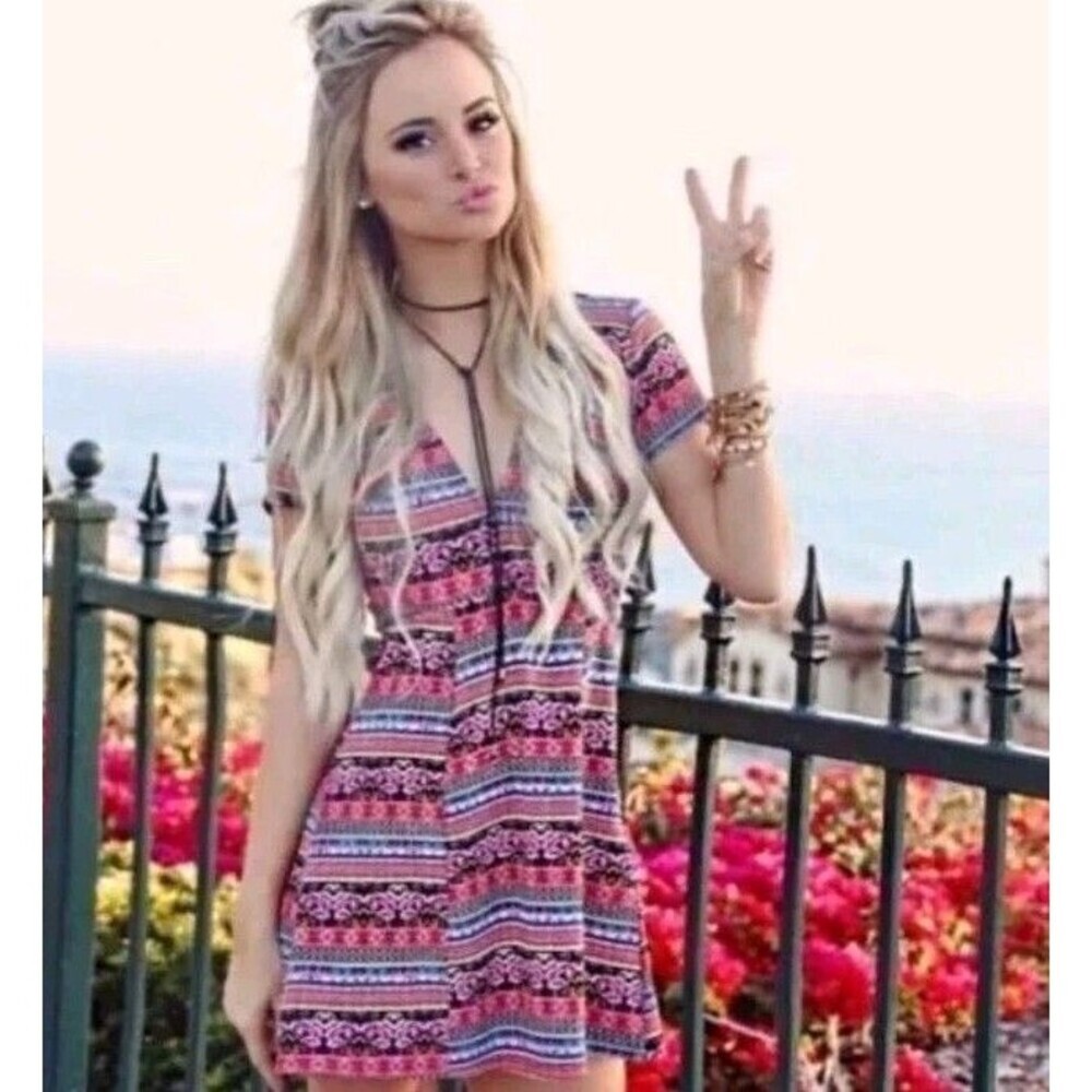 SMYM Show Me Your‎ Mumu Ibiza Dress Saucy Stripe Floral Mini Cut Out Back S 176